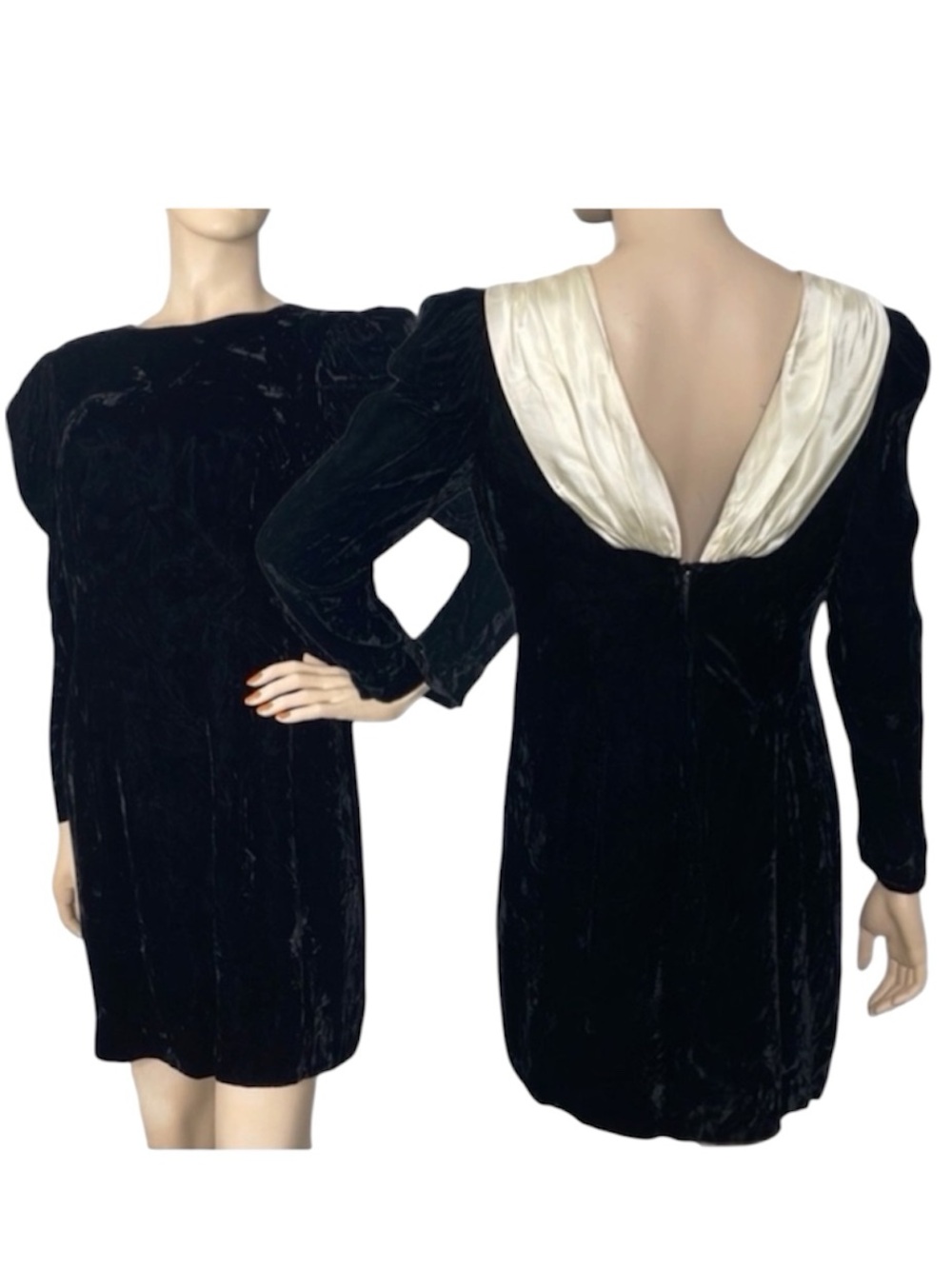 Vintage 60s Black Velvet Long Sleeve Party Dress